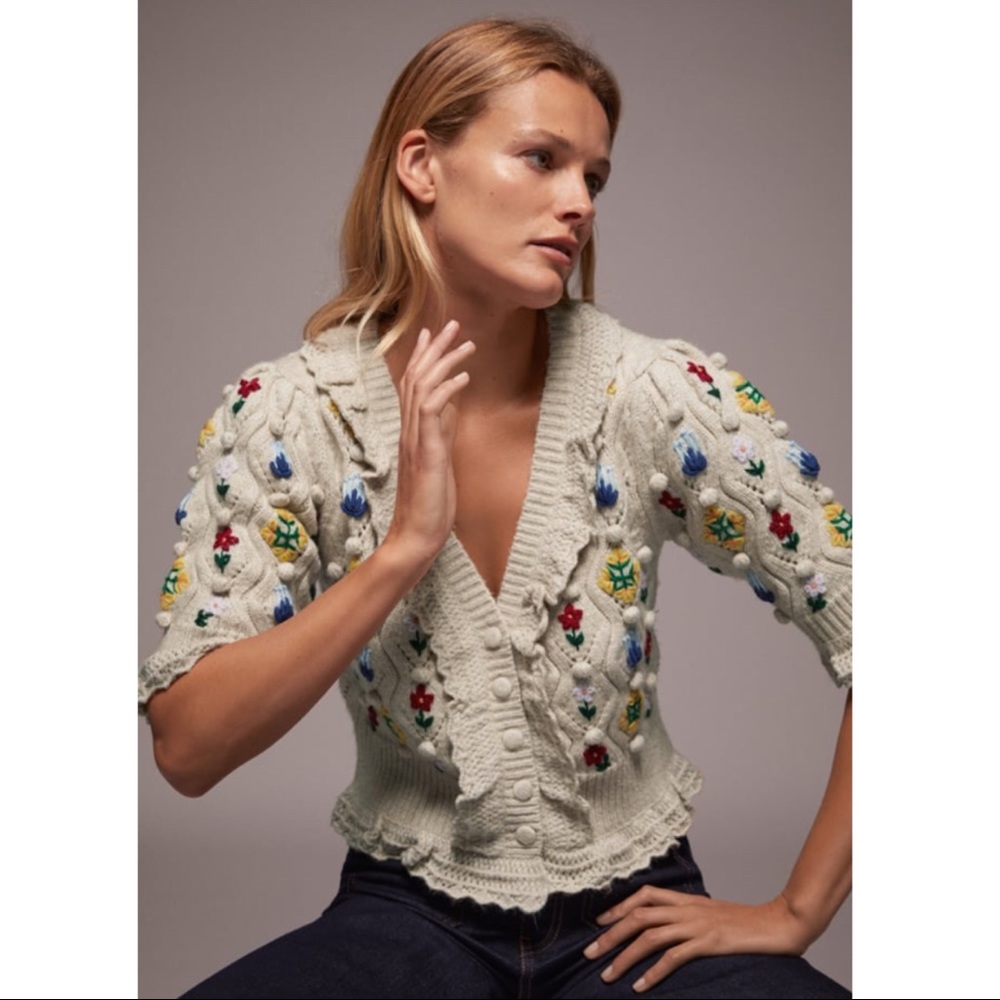 zara • floral embroidery knit cardigan • nwt